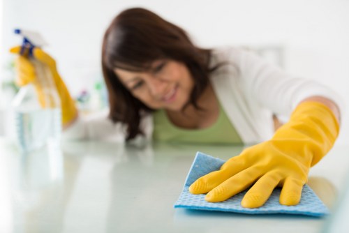 Cleaner preparing a guest-ready flat for next check-in